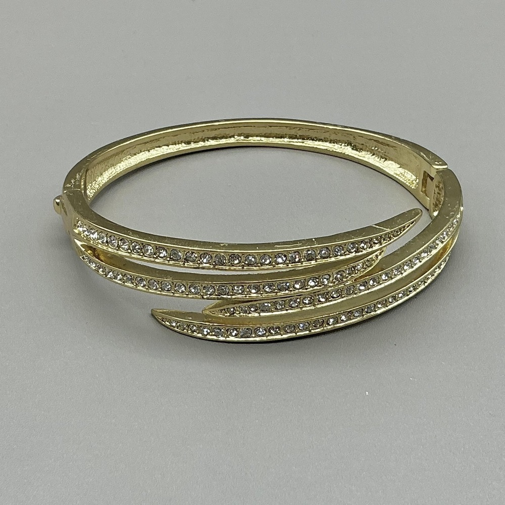 Bracelet Gold Tone White Rhinestone Layered Crossover Bangle Womens Jewelry 7"
